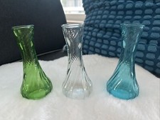 Drei Schmale Kleine 16cm Hohe Vasen Grün Weiß Blau 6,5cm Breit 