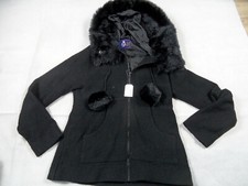  PUSSY DELUXE Jacke mit Fake Fur Kapuze und Bommel schwarz Gr. 2 L NEU ST121