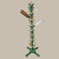 Vintage Flaschentrockner Flaschenständer Holz Metall mit Rollen