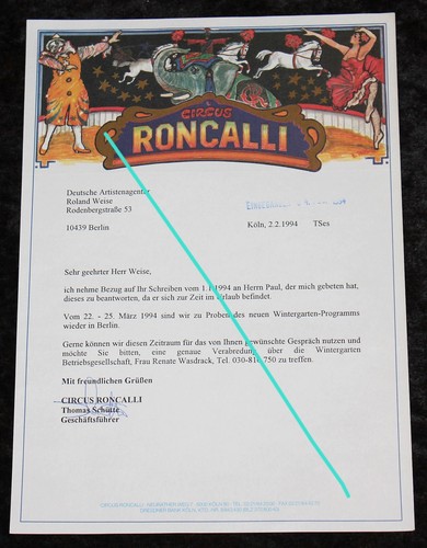 Circus roncalli brief an - ,brief,
