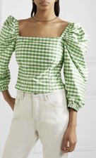 AVAVAV Firenze Korsett Oberteil grün Gingham Taft Puffärmel Seide...