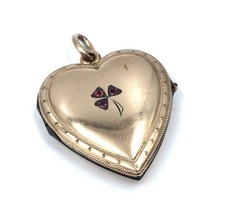 Jugendstil Anhänger Metall rot vergoldet Herz Foto Medaillon antik Schmuck 1900