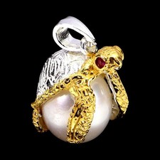 925 Sterling Silber Anhänger Rund Rubin Pearl Natürlicher Edelstein Schildkröte