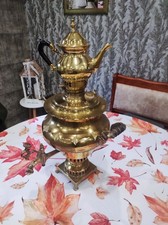 Samowar Messing mit Kanne, Groß, Antik