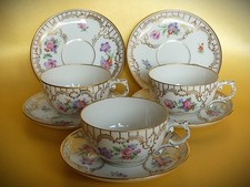 Fürstenberg - 3 Teetassen/5 Untertassen – Handgemalt, ähnl. "Alt Maria"