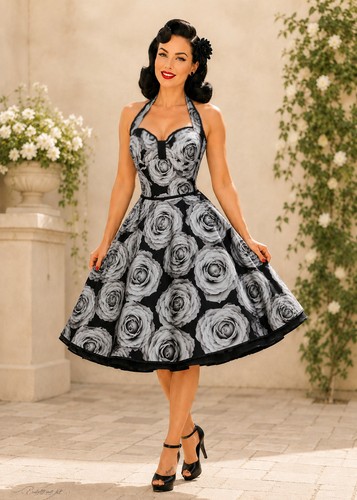 Tanzkleid der 50er - , rosenkleid
