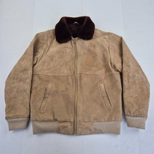 Wildlederjacke klein beige Herren Vintage Taschen Kunstfellkragen gefüttert Mantel