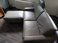 3-Sitzer Ledersofa W. Schillig grau + Hockerbank +Kopfstütze (NP 2766,- €)
