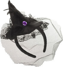 Witziger WITCH Hexenhut LACE Netzschleier FEDER Headpiece HAARREIF Rockabilly