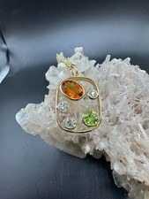 Peridot/Citrin Anhänger 14Karat (585) Gelbgold mit großen Diamanten & Erbskette