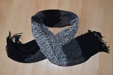 H&M XXL Riesen Strick Schal 190x65cm Schwarz/Grau mit Fransen Damen