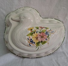 B17 Alte Backform Puddingform Keramik Vintage 1980-50er Jh. ENTE mit Blumen