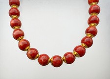 große Halskette Koralle Schaumkoralle goldf. Halbschalen ⌀ 12 mm Kette 45,5 cm