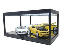 Vitrine mit LED-Deckenbeleuchtung und Spiegelrückwand schwarz für Modellautos  