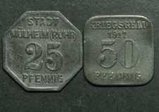 NOTGELD: 25 & 50 Pfennig 1917. F 344.1 & 2. MÜLHEIM AN DER RUHR / RHEINPROVINZ.