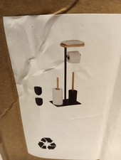 Relaxdays WC Garnitur, Bambus, Eisen, freistehender Klopapierhalter, Toilettenb