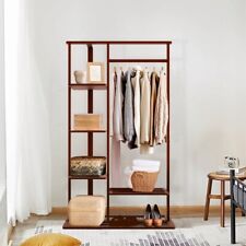 Holz Kleiderständer Garderobenständer Kleiderstange mit 5 Ablagen Standgarderobe