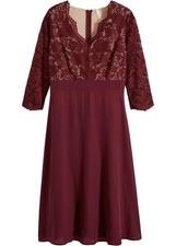 Kleid mit tiefem V-Ausschnitt Gr. 48/50 Ahornrot Damen Chiffonkleid Neu*