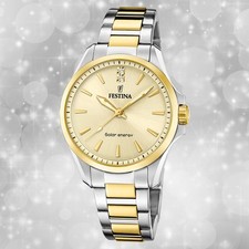 Armbanduhr Edelstahl silber gold Damen Uhr Festina Solar Energy UF20655/3
