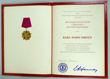 DDR original alt Urkunde Karl-Marx-Orden mit original Mappe