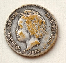 1 Peseta 1893 Spanien . Alfonso XII 2nd Portrait. Silber . Km#702