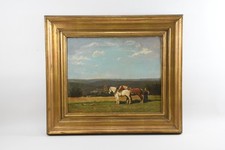 Q11N34- Walter Berg (1906-?) Gemälde Bauer mit Pferden in Landschaft signiert 