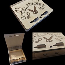 Zigarettenetui Holzbox SPIELZIMMER Maske Handschellen Peitsche Seil BDSM Klemmen