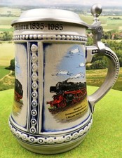 Orig. Gerzit Bierkrug mit Zinndeckel "150 Jahre Deutsche Eisenbahnen 1835-1985"
