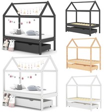 Kinderbett Jugendbett mit Schublade juniorbett Hausbett Massivholz 70x140 cm Neu