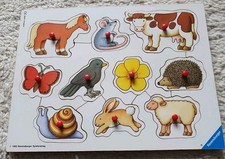 Vintage Ravensburger Steckpuzzle 1992, Tiere aus Holz und Pappe