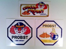 Zirkus, 3 versch.  Aufkleber Circus Probst, selbstklebend, ca. 1980