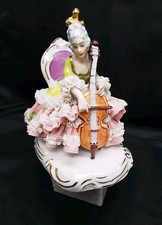 Dresdner Manufaktur Porzellanfigur Barock- Dame mit Cello Tüllporzellan 13cm