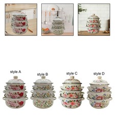 3 Stück Emaille Suppentöpfe mit Deckel Eintopf Bohne Simmer Topf mit Griffen Retro Design