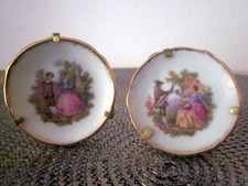 LIMOGES FRANCE 2 Miniatur Teller mit Aufsteller Porzellan Metall Vintage Sammler