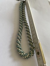 Halskette Leichte Wachsperlen Creme Und Graublau Schlauchkette HANDARBEIT