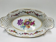 SCHUMANN PORZELLAN DRESDEN DURCHBRUCHSCHALE, ZIERSCHALE, DEKOR BLUMEN, VIEL GOLD