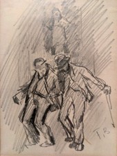 FERDINAND BALZER 1872-1916 Zeichnung SIGNIERT Männer Kronberger Malerkolonie