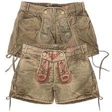 Krüger Damen Trachten Shorts Hotpants Kurze Hose Stickerei Oktoberfest Latz