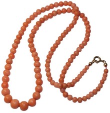 ? Korallenkette Halskette Perlenkette Koralle Antikschmuck - 52,5 cm / 19,25g