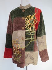 INDIGO MOON Patchwork Chenille Samt Jacke 38 braun  grün rot TIP TOP /Q