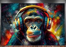 LEINWAND BILD ER XXL ABSTRAKT AFFE SCHIMPANSE KOPFHÖRER GRAFFITI WAND POSTER