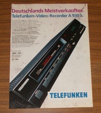 Seltene Werbung vintage TELEFUNKEN A 930 S VPS VHS HQ Video-Recorder 1989