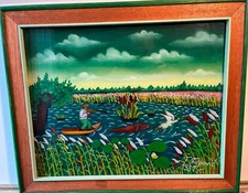 FRANJO FILIPOVIC, "Entenjagd", Original Ölgemälde - berühmter Naiver