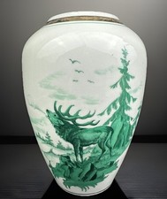 DDR handgemalte Porzellan Vase " WEIDMANN / HIRSCH / WILDMOTIV " Sammler 19cm Jo