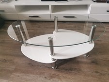 Designer - Couchtisch - Beistelltisch - Wohnzimmertisch - Weiß - Glassplatte -