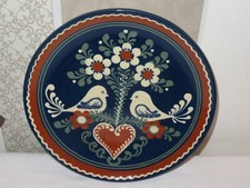 vintage Sammelteller Teller Wandteller Blumendekor mit 2 Vögel u Herz blau 