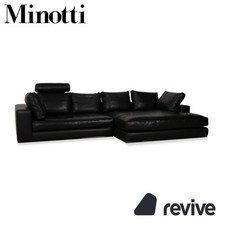 Minotti Hamilton Leder Ecksofa Schwarz Sofa Couch Recamiere rechts manuelle
