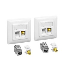 2x Cat6A Netzwerkdose mit Keystone Jack Modul 10Gbit RJ45 LAN + TV SAT F-Antenne