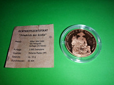  Medallie,Münze, Friedrich der Große, Silber 999 mit Feingold Auflage,Zertifikat