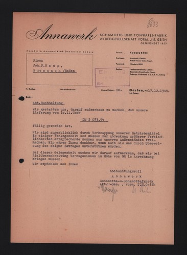 Oeslau brief 1948 annawerk - oeslau,,
